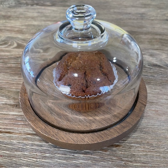 Vintage Teak Wood Dome Top Small Cake/ Cheese Dessert Plate/Serving Dish - Picture 2 of 7